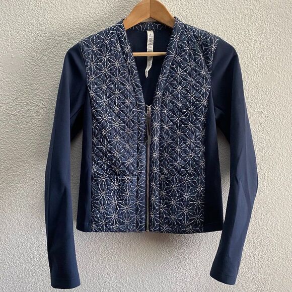 Lululemon Cardigan & Again Exploded Sashiko Star Inkwell Ghost Jacket Top Size 4 - Picture 1 of 4